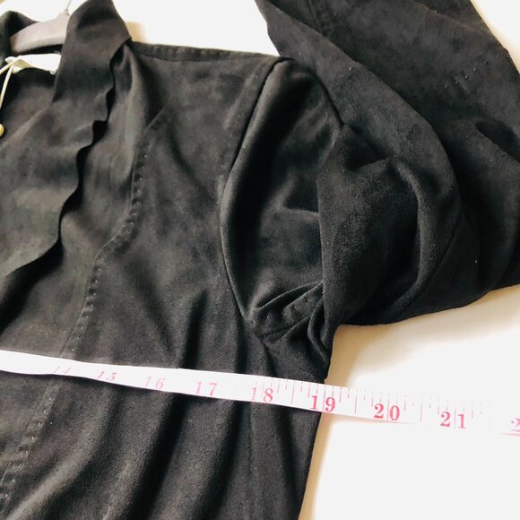 Max Studio Faux Suede Open Front Draped Jacket Black Size S Pocket Stretchy - Picture 9 of 15